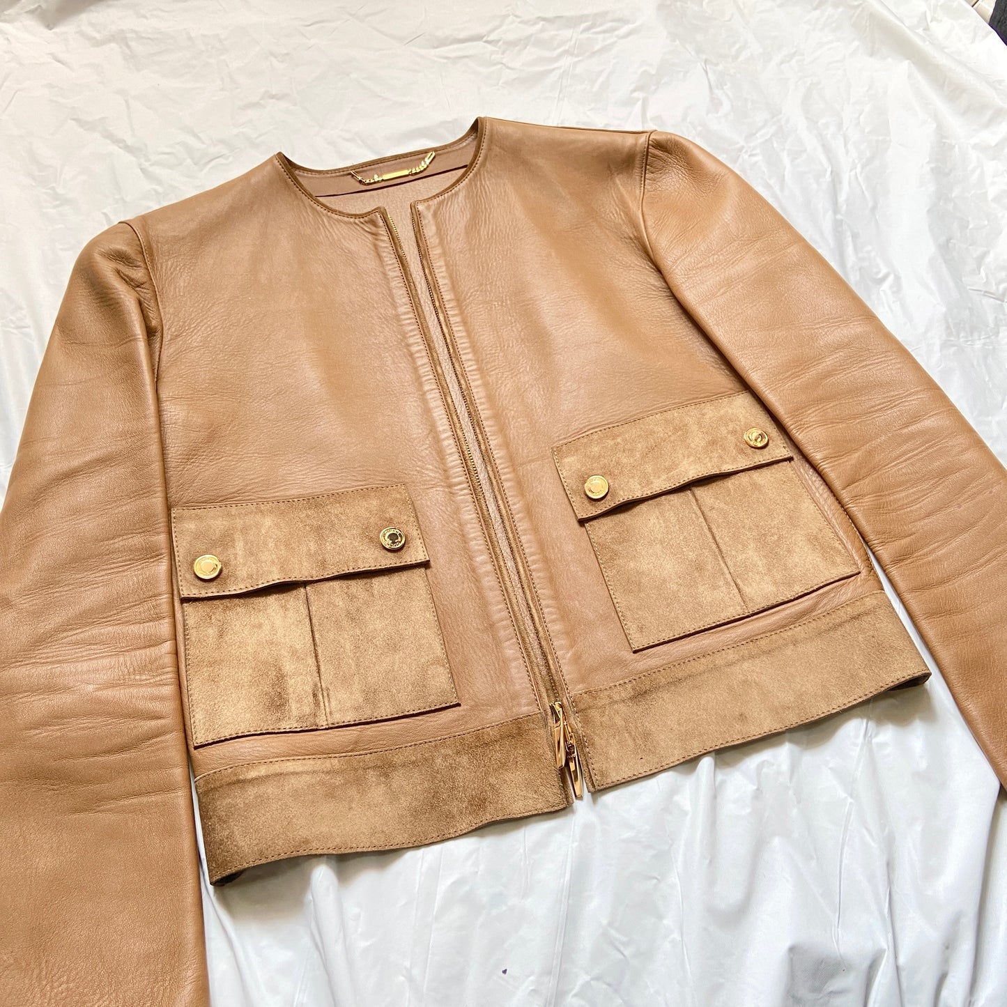 Gucci fall 2001 Tom Ford beige gold zip leather jacket