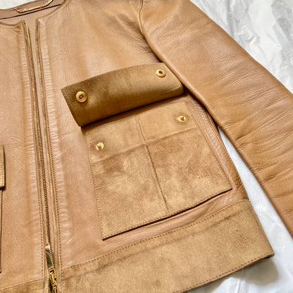 Gucci fall 2001 Tom Ford beige gold zip leather jacket