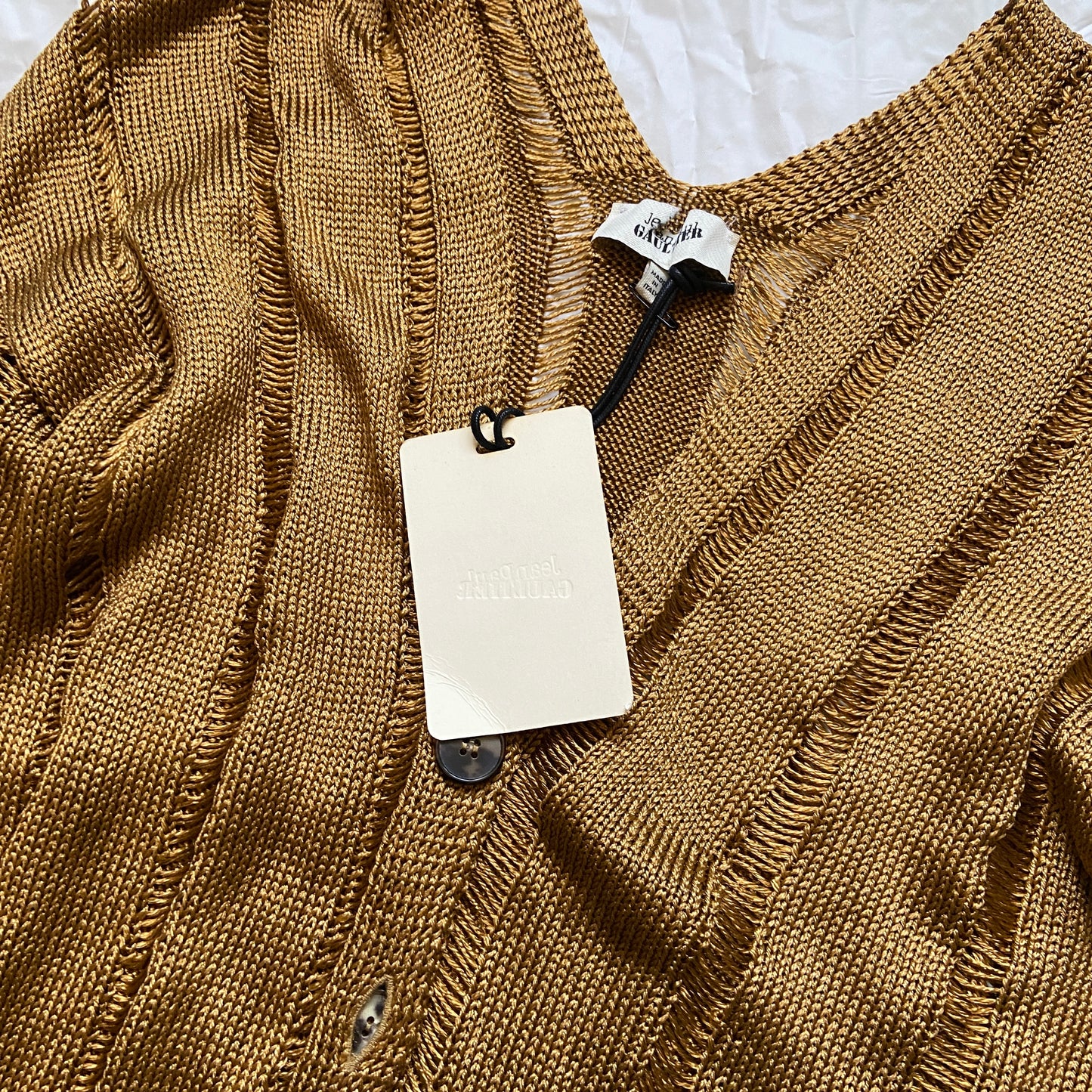 Jean Paul Gaultier gold open knit cardigan XS