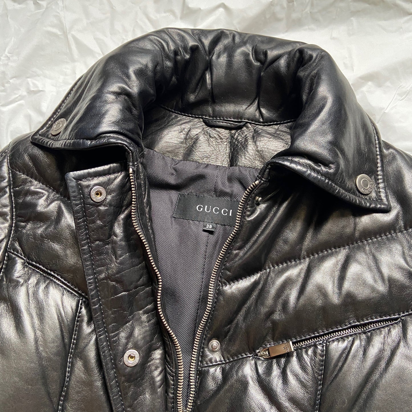 Gucci Fall 1998 Tom Ford Lambskin Leather Quilted Down Puffer Jacket 38