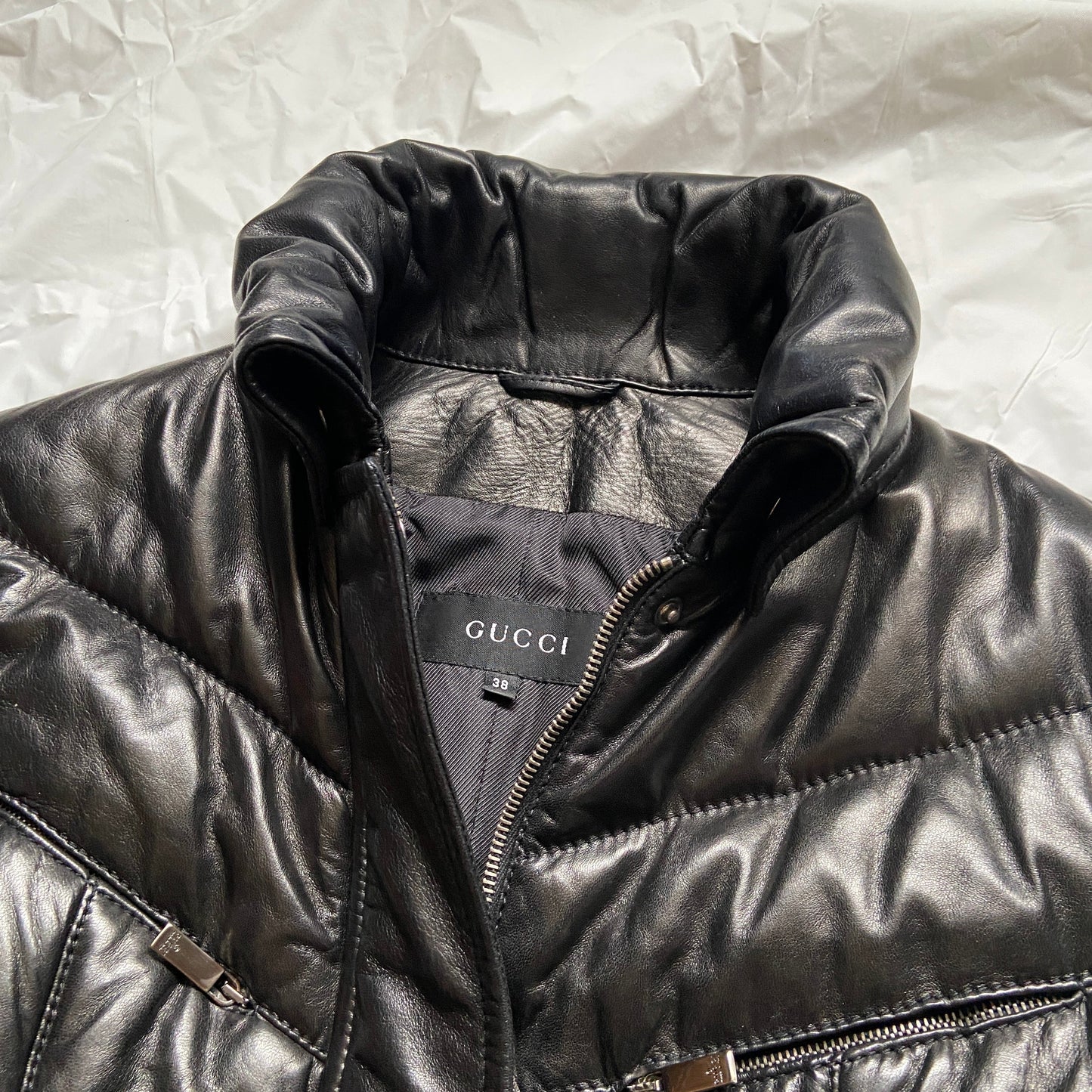 Gucci Fall 1998 Tom Ford Lambskin Leather Quilted Down Puffer Jacket 38