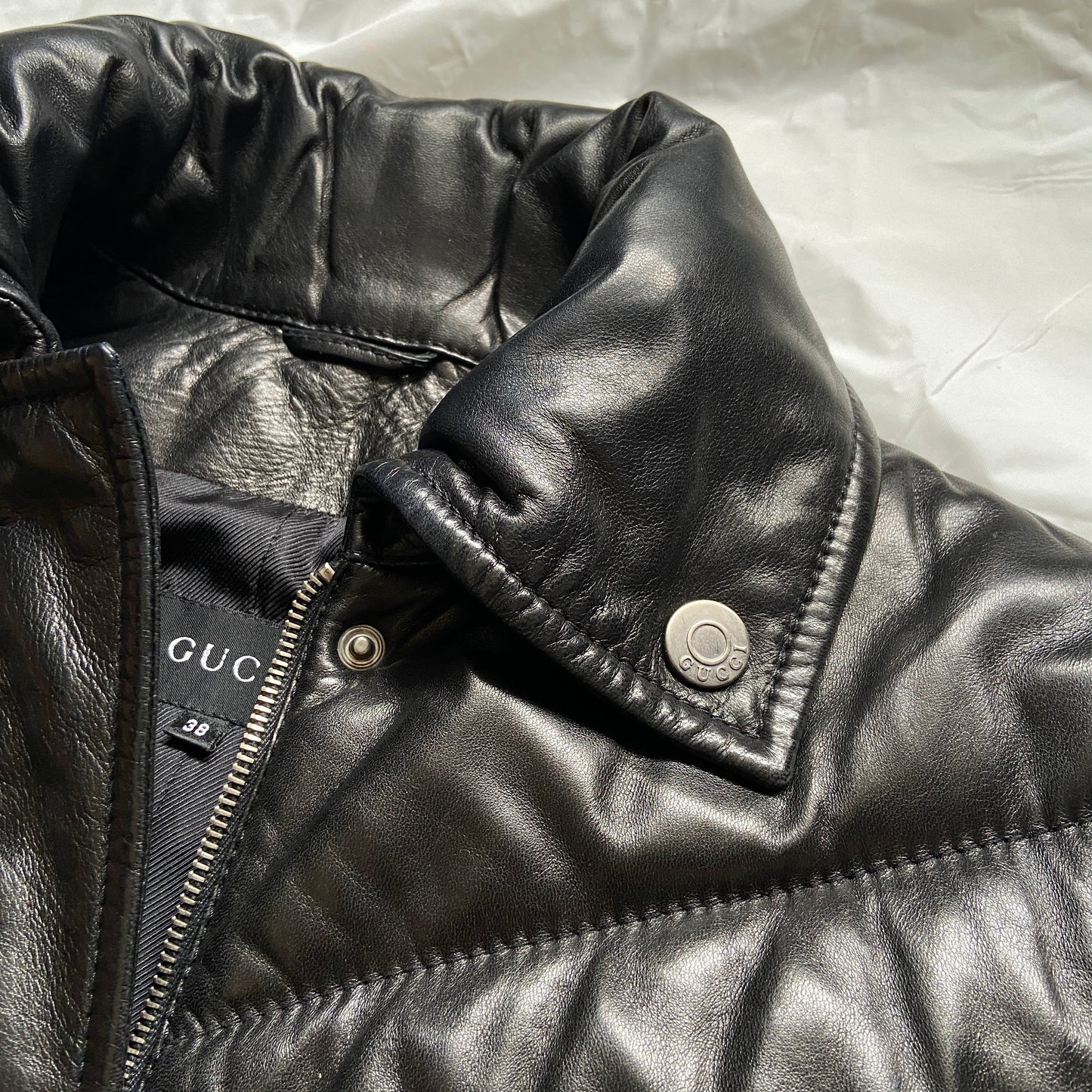 Gucci Fall 1998 Tom Ford Lambskin Leather Quilted Down Puffer Jacket 38