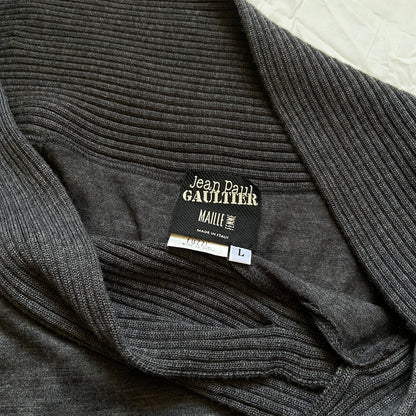 Jean Paul Gaultier grey off shoulder scarf sweater top L