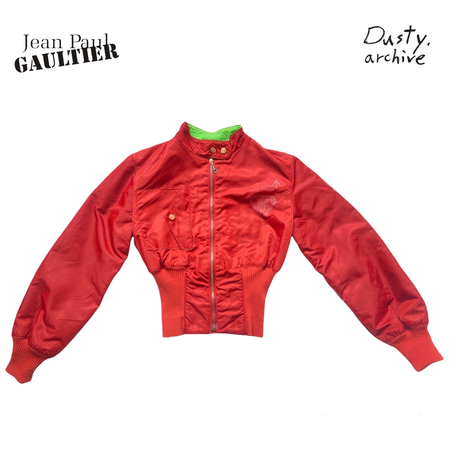 Jean Paul Gaultier ss95 “safe sex”  red corset cropped bomber