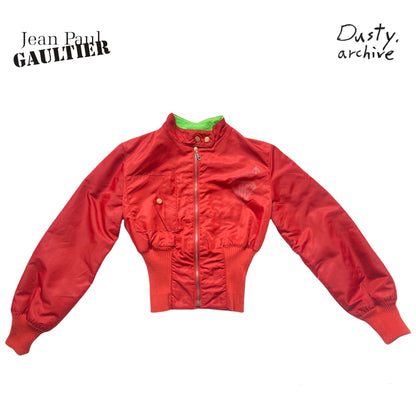 Jean Paul Gaultier ss95 “safe sex”  red corset cropped bomber