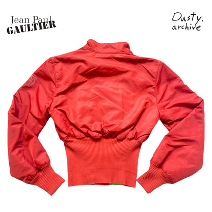 Jean Paul Gaultier ss95 “safe sex”  red corset cropped bomber