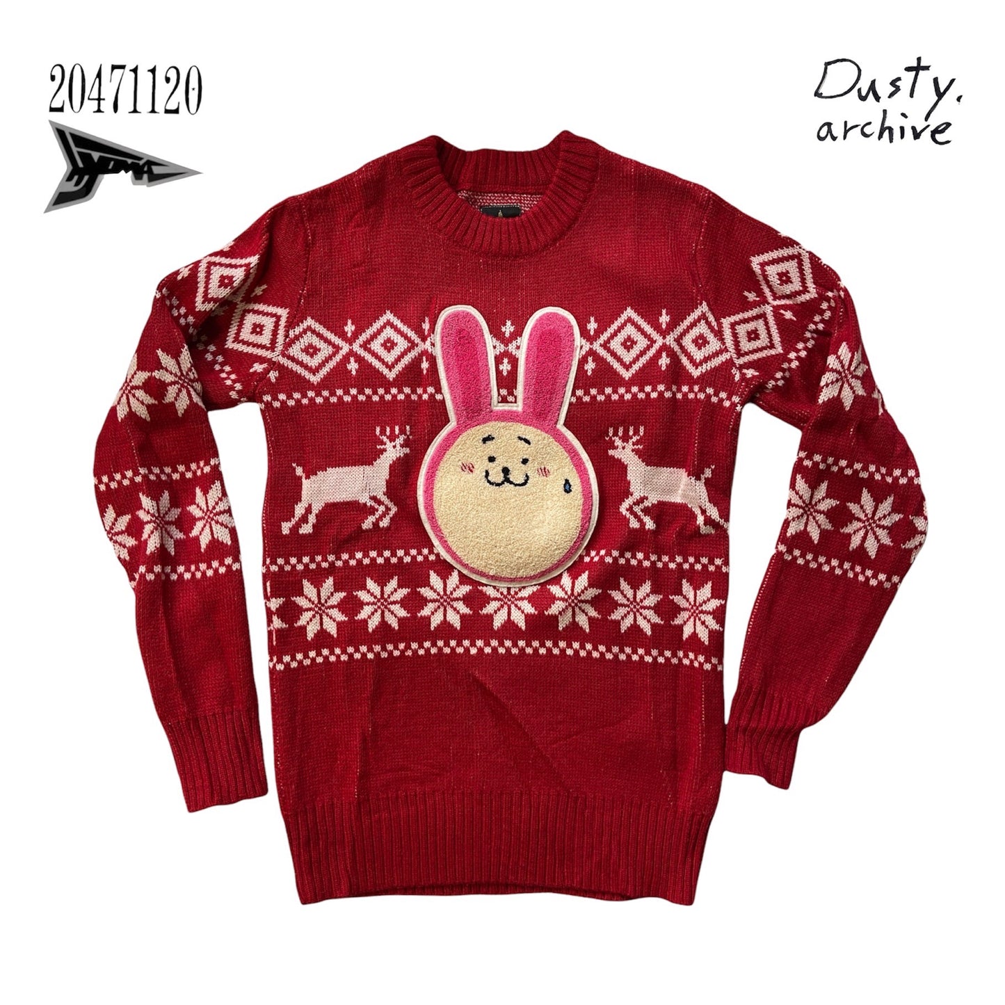 20471120 hyoma red knit mascot bunny sweater  S