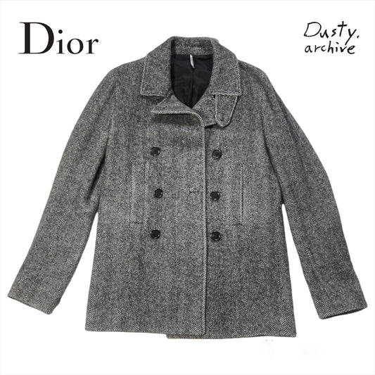 Dior homme grey wool blend military peacoat jacket 46