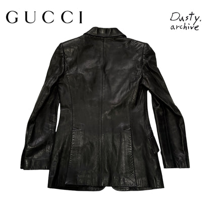 Gucci 1996fw black leather blazer 42