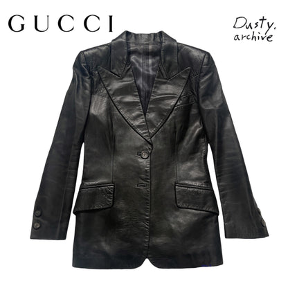 Gucci 1996fw black leather blazer 42