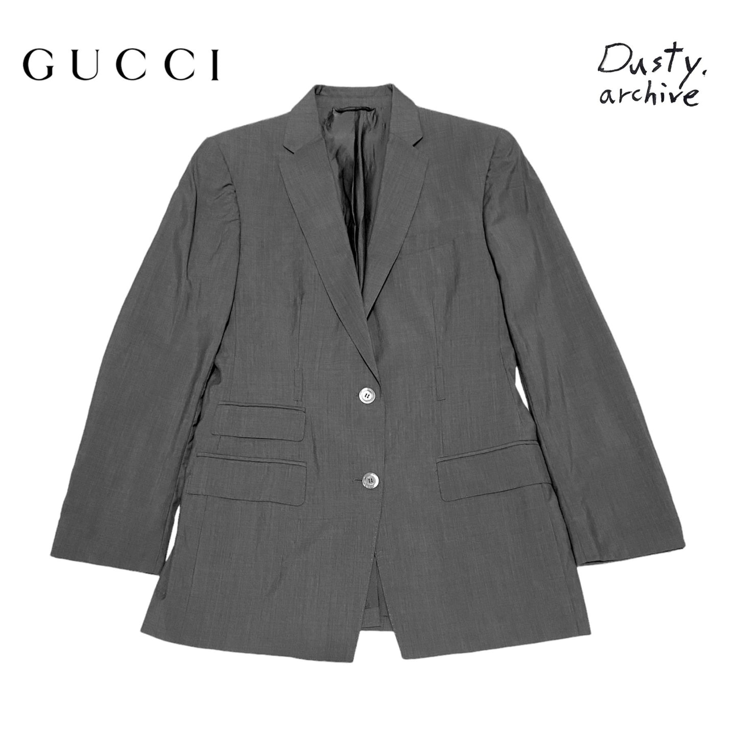 Gucci 1999 grey wool suit with belt holster 42