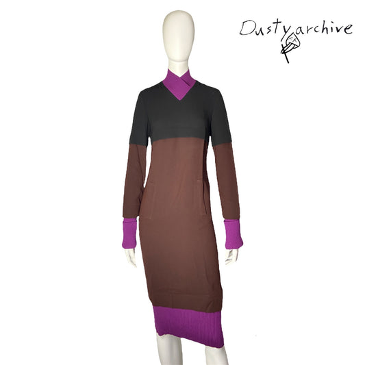 Jean paul gaultier colourblock high neck dress 38