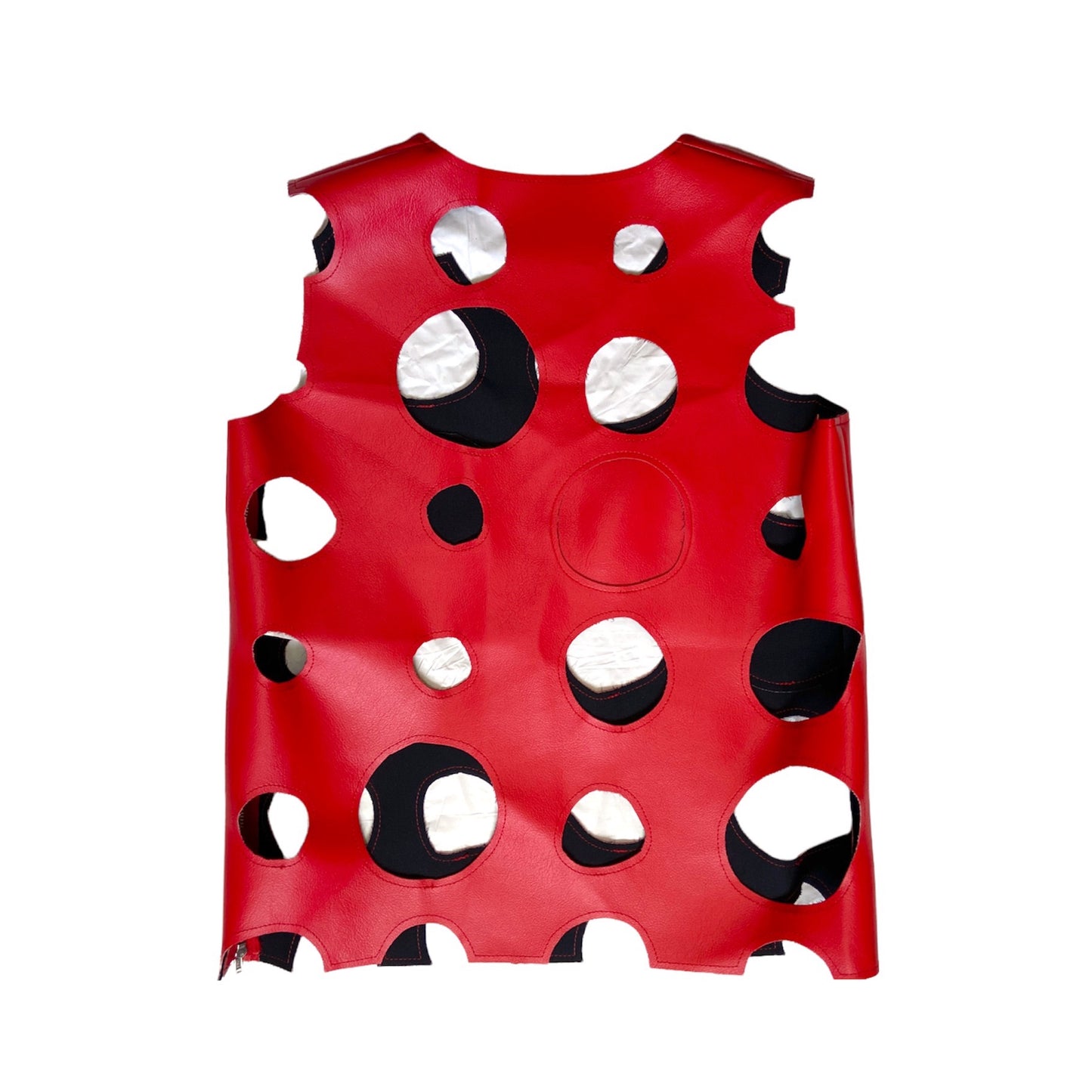 Comme des Garçons red leather circle cut-out tank vest