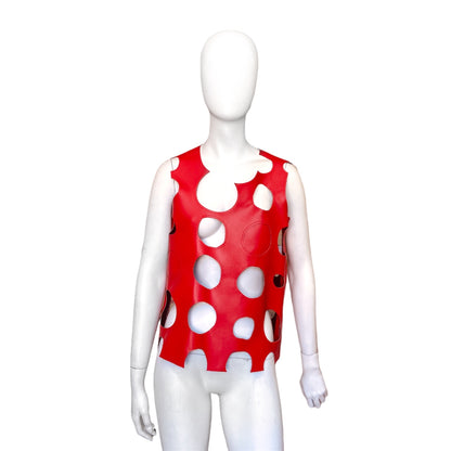 Comme des Garçons red leather circle cut-out tank vest