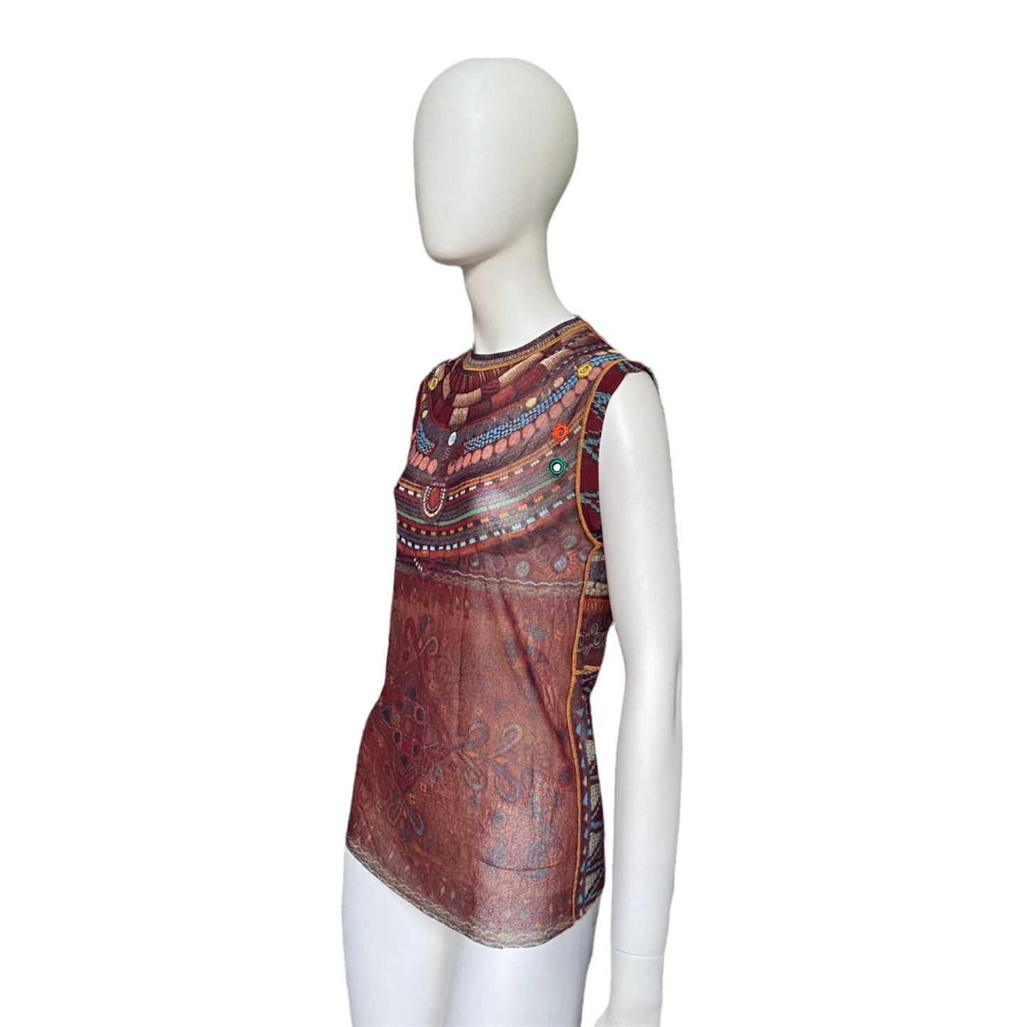 Jean Paul Gaultier tribal trompe l'oeil tattoo mesh tank top M