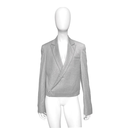 Jean Paul Gaultier fw13 grey wool pin closure cropped blazer 46