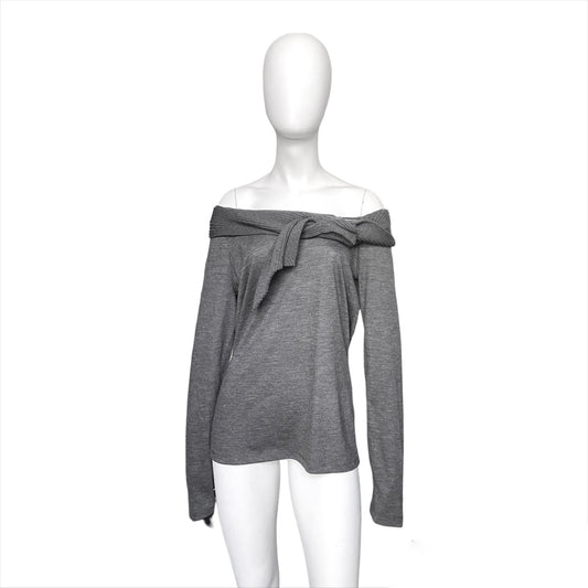 Jean Paul Gaultier grey off shoulder scarf sweater top L