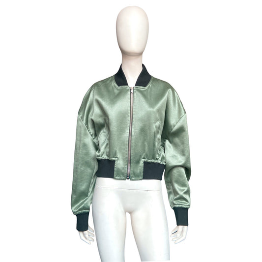 Jean Paul Gaultier fw14 green silk cropped bomber 44