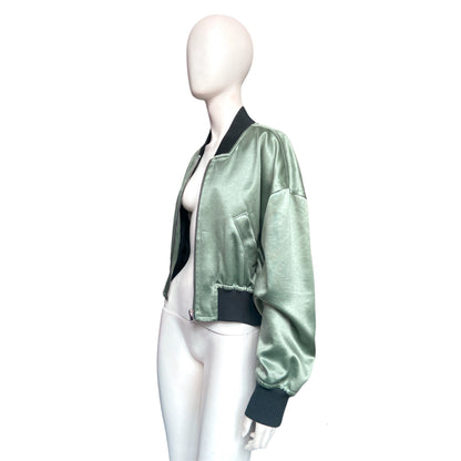 Jean Paul Gaultier fw14 green silk cropped bomber 44