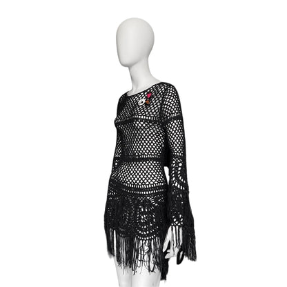 Hysteric glamour punk fringe open knit net dress with pins