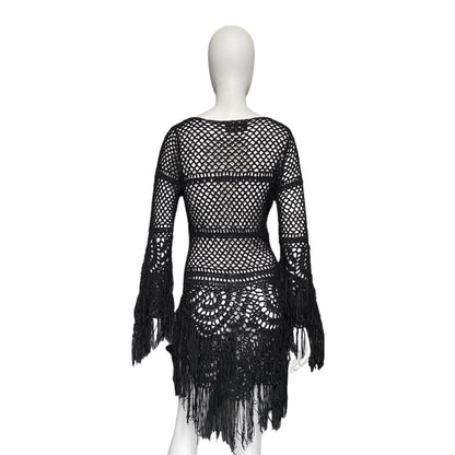 Hysteric glamour punk fringe open knit net dress with pins