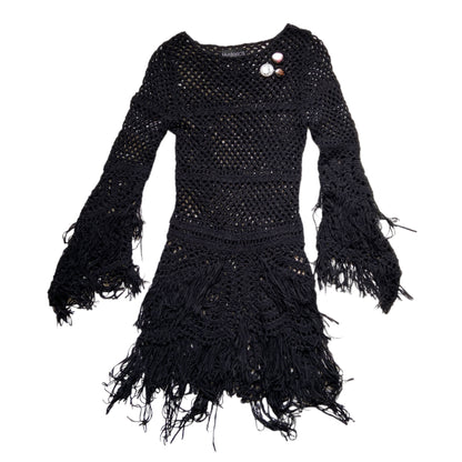 Hysteric glamour punk fringe open knit net dress with pins