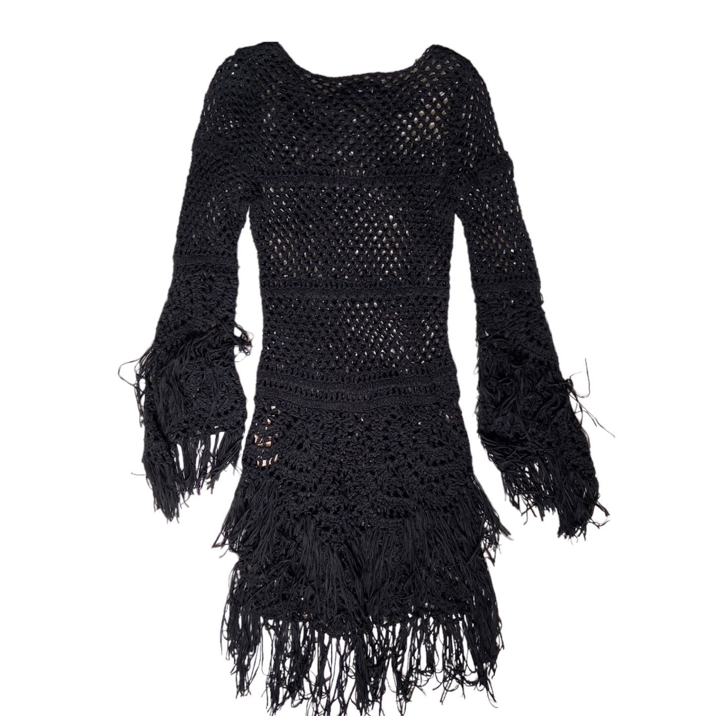 Hysteric glamour punk fringe open knit net dress with pins