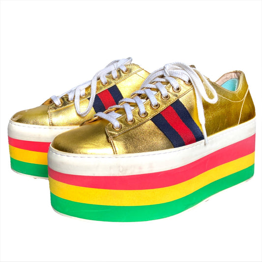 Gucci Peggy rainbow gold platform ace sneaker 38