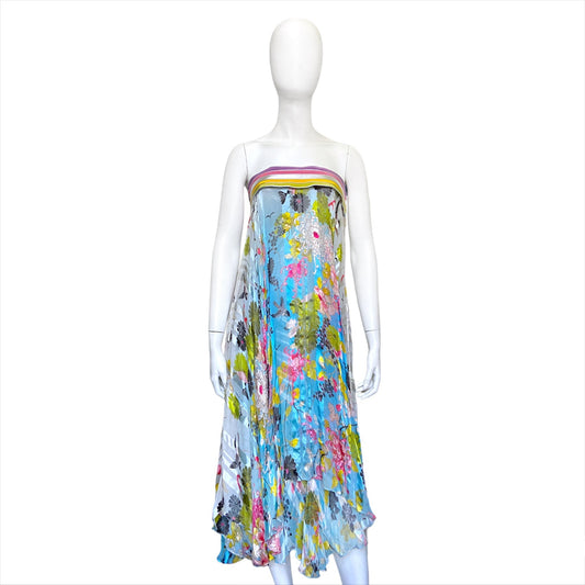 Jean Paul Gaultier Spring 2013 Boy George Kimono Pleated Silk Floral Skirt Strapless Dress