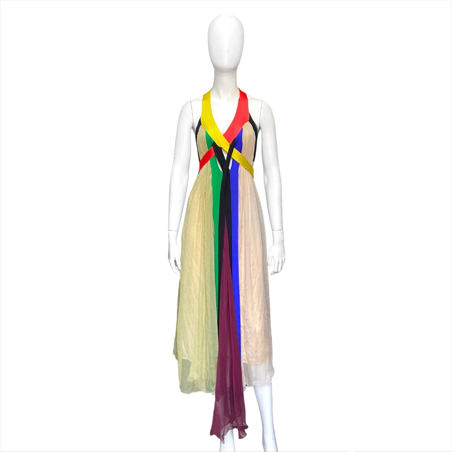 Jean Paul Gaultier Spring 2009 Sex And The City 2 Rainbow Plunging Neckline Cutout Open Back Maxi Dress