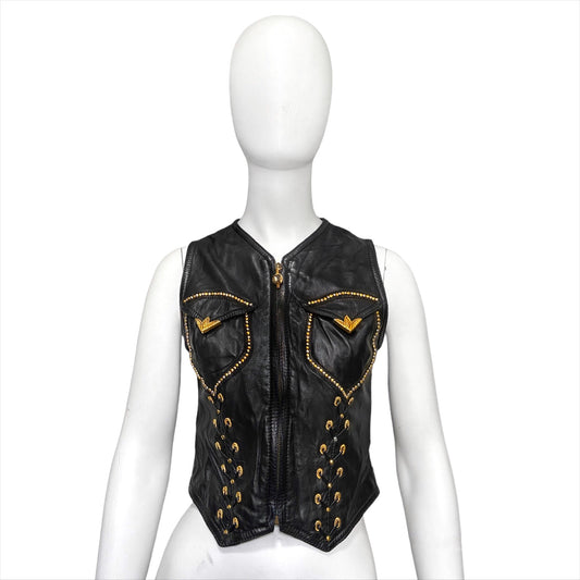 Gianni Versace Spring 1993 Western Lambskin Leather Gold Embellished Vest 40 1992