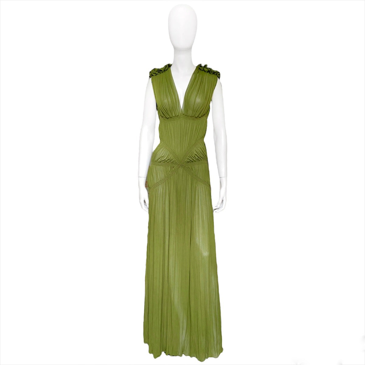 Jean Paul Gaultier spring 2011 green pleated ruffles maxi dress