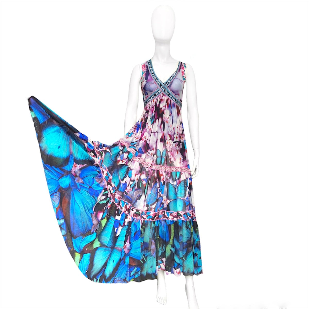 Jean Paul Gaultier 2003 soleli blue butterfly maxi dress Dusty Archive Jean Paul Gaultier 2003 soleli blue butterfly maxi dress Dusty Archive