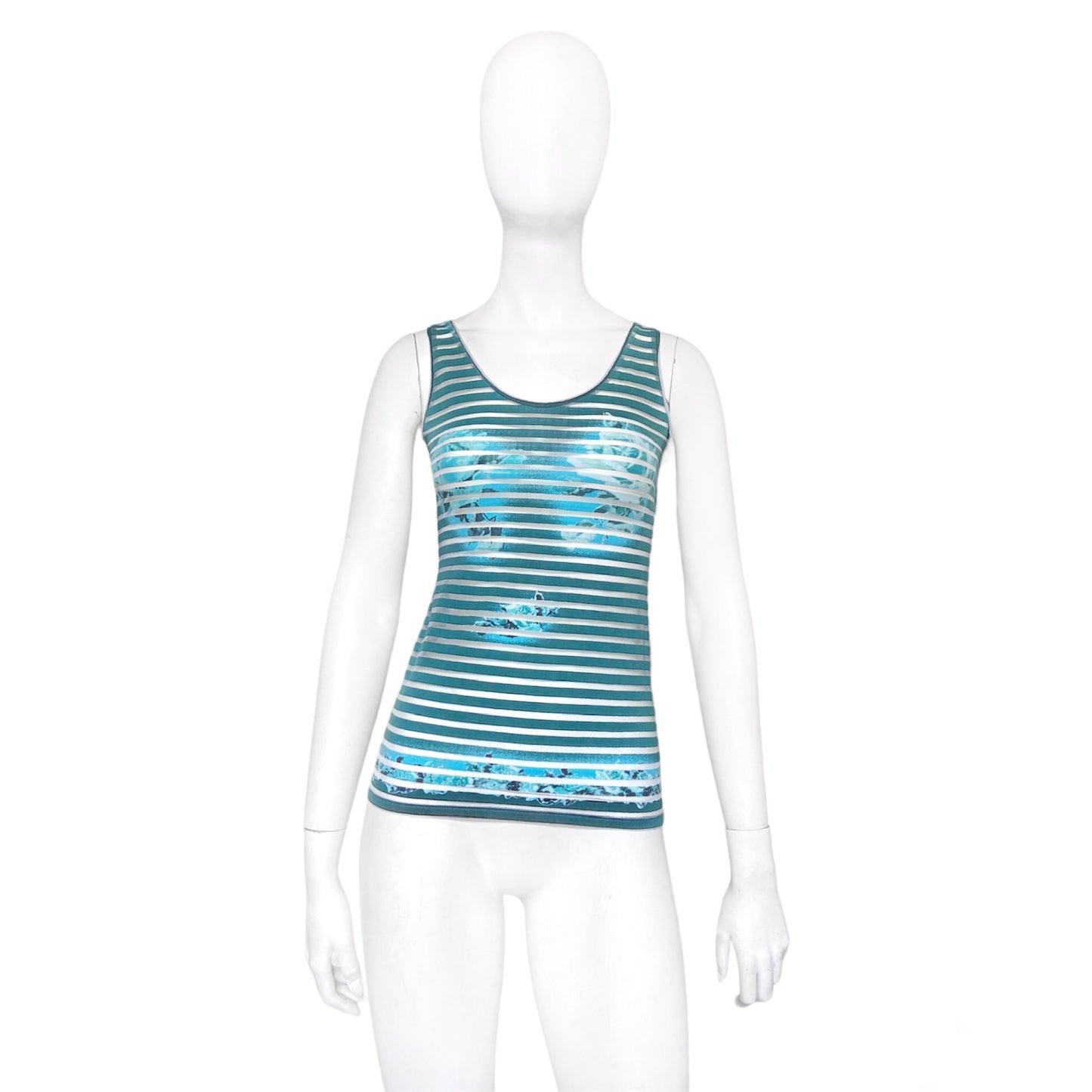 Jean Paul Gaultier Spring 2001 Striped Floral Sheer Mesh Tank Top M