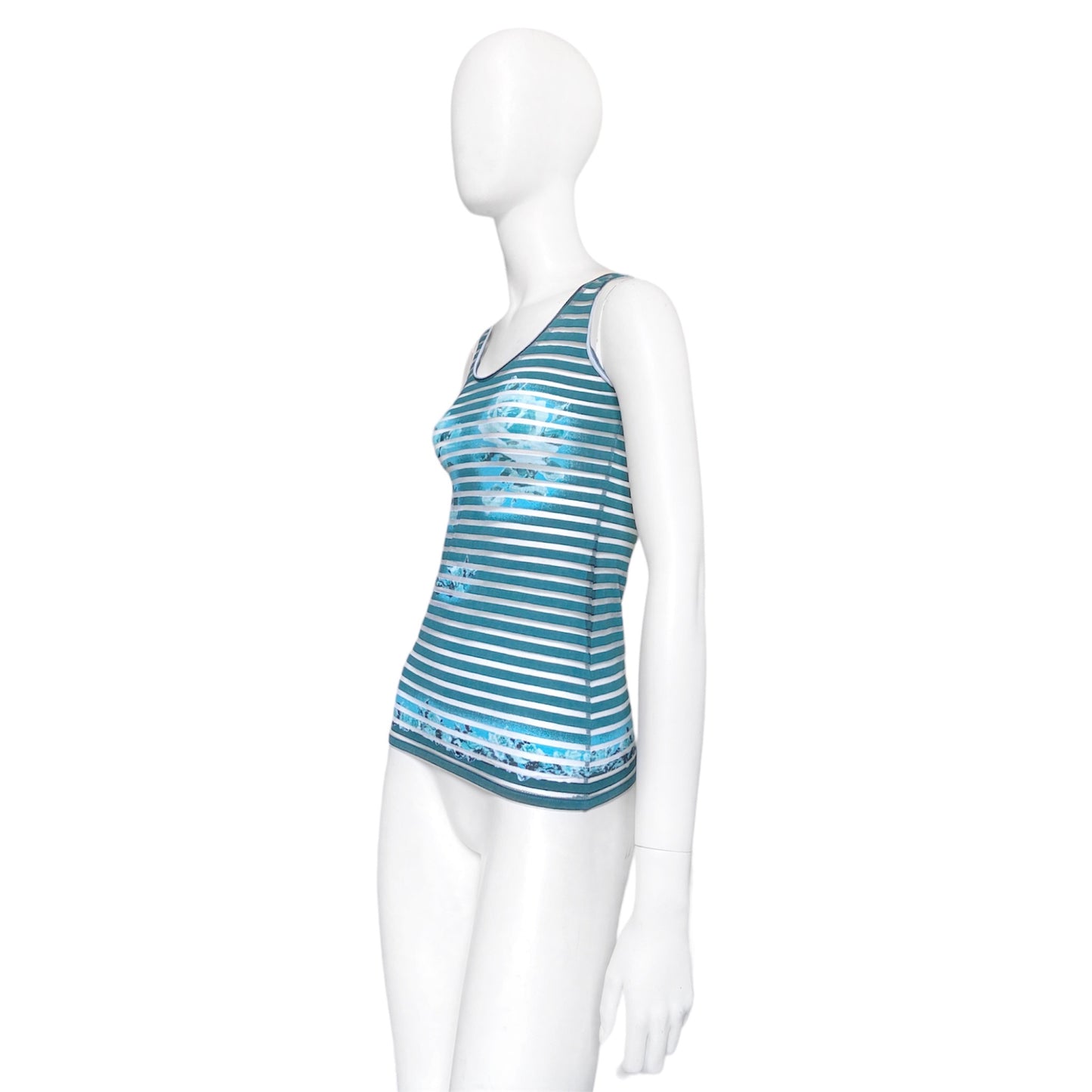 Jean Paul Gaultier Spring 2001 Striped Floral Sheer Mesh Tank Top M