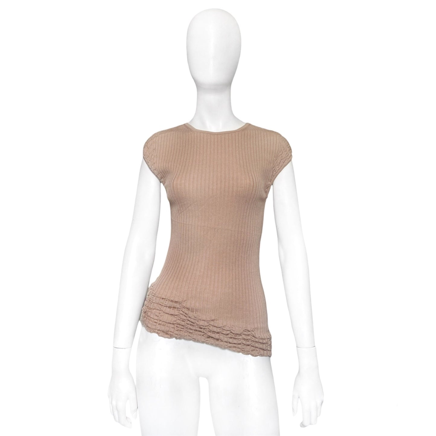 Yves Saint Laurent Rive Gauche Tom Ford beige rib knit stretch top S