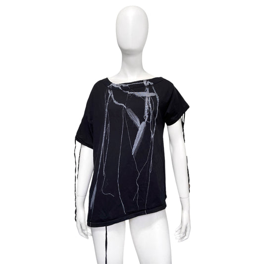 Ann Demeulemeester spring 2017 bondage Trompe I’oeil necklace print asymmetrical tee 36