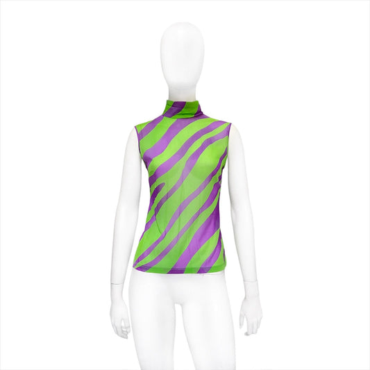 Gianni Versace aw01 green violet abstract print silk tank top 40