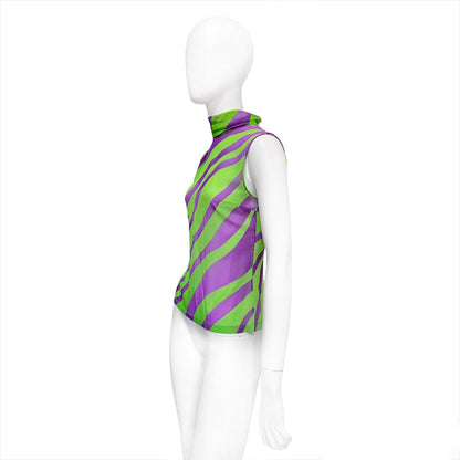 Gianni Versace aw01 green violet abstract print silk tank top 40