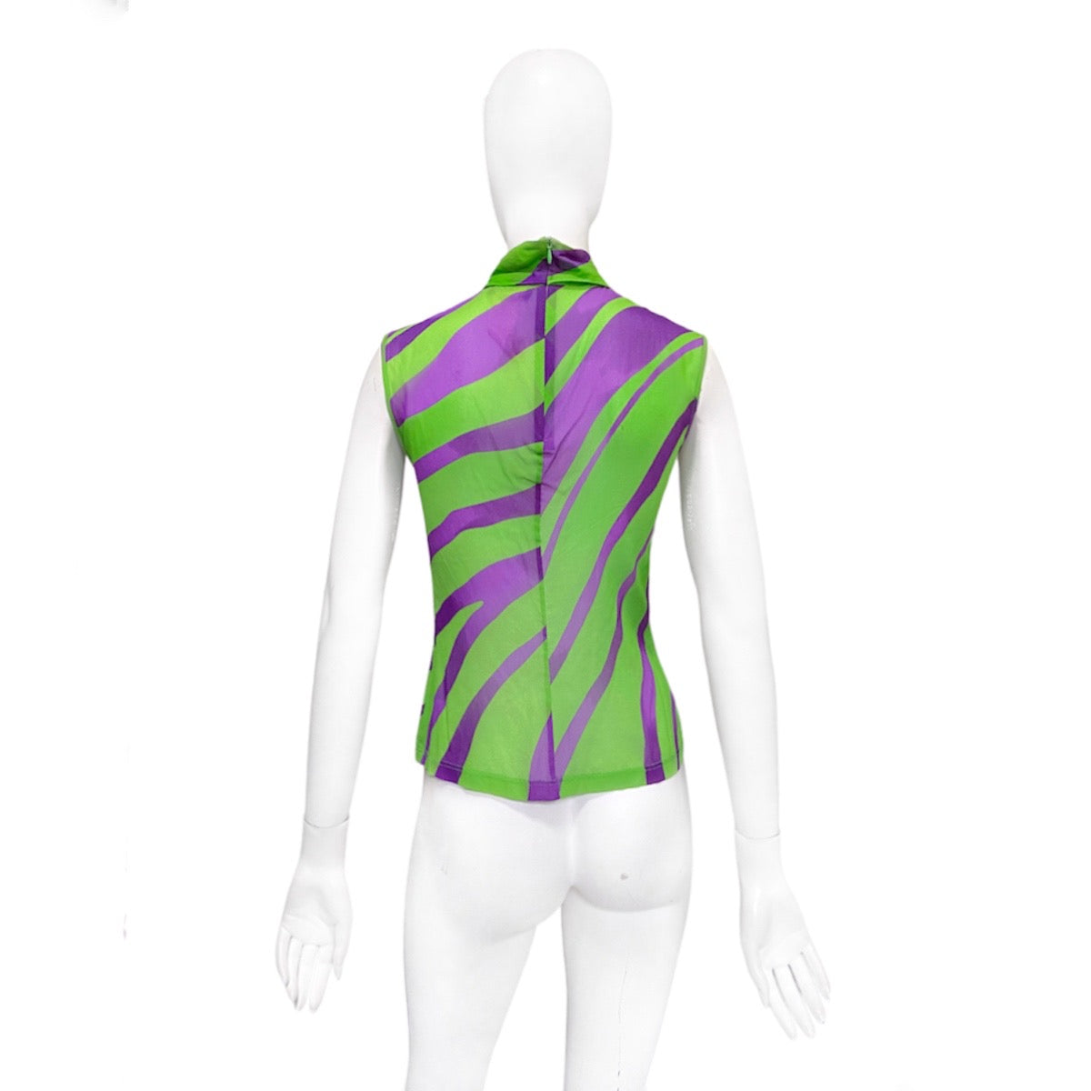 Gianni Versace aw01 green violet abstract print silk tank top 40