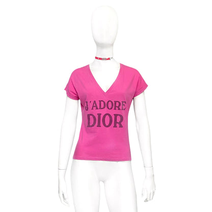 Christian Dior Fall 2003 Galliano “J’adore Dior” pink low neckline tee 42