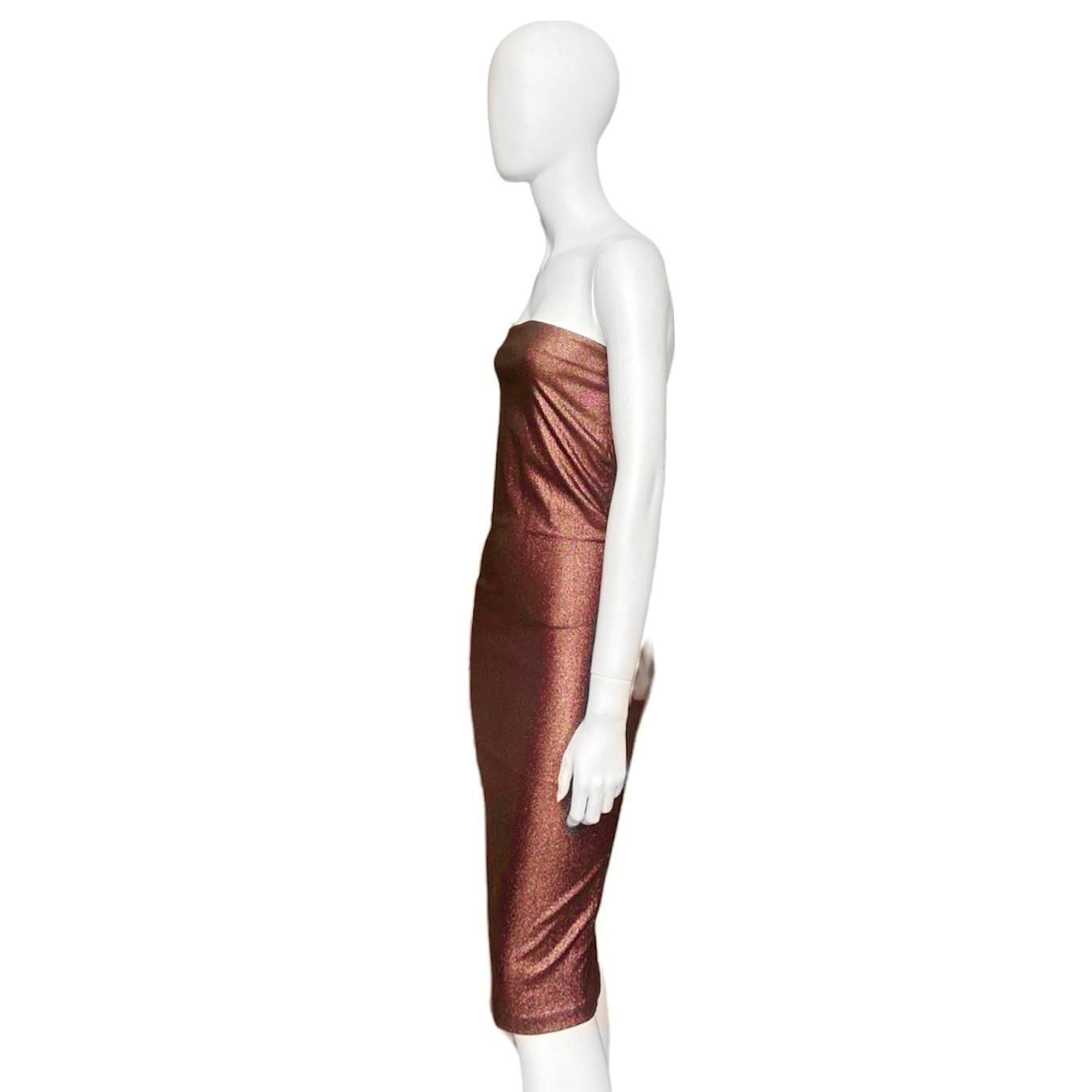 Gucci Spring 1997 Tom Ford Metallic Brown Lurex Tube Dress 38