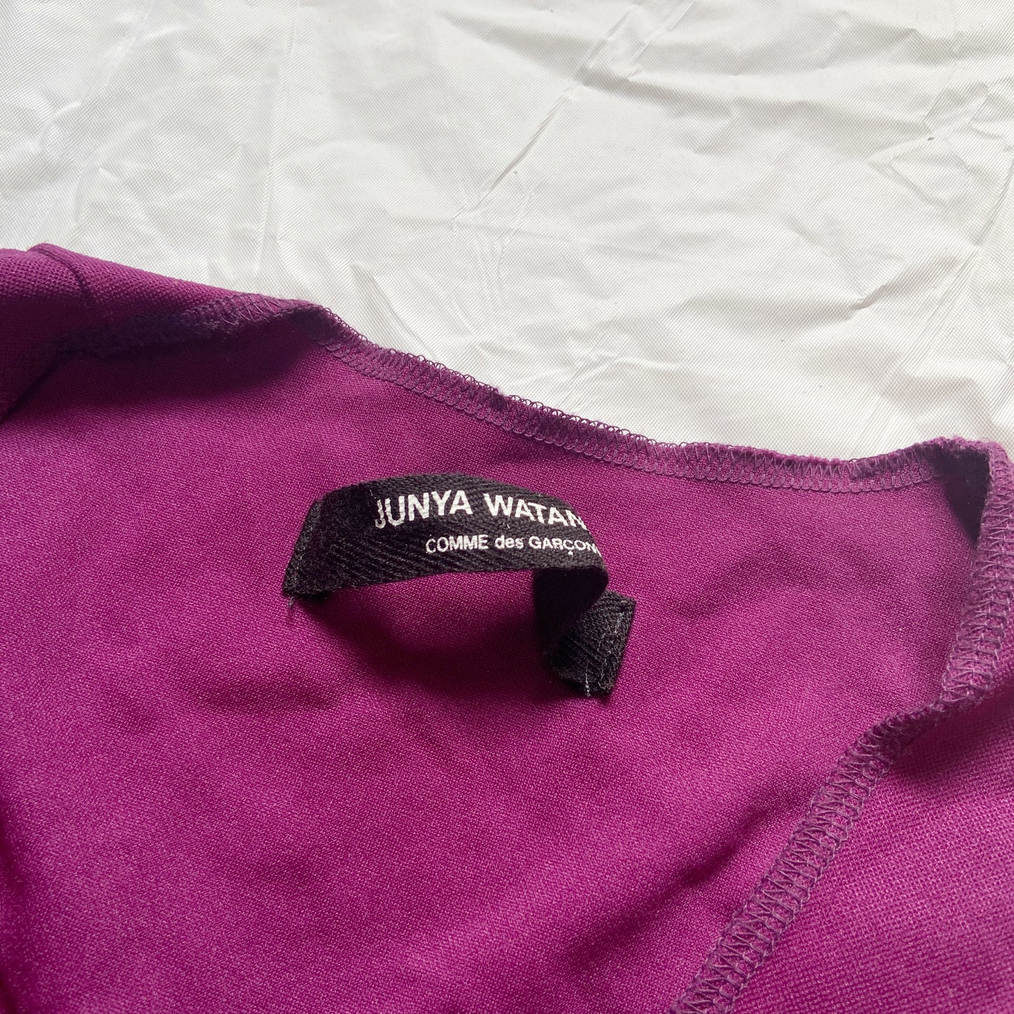 Junya Watanabe fall 1993 purple crop top with white stripe knot S