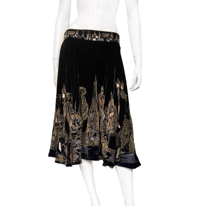 Jean Paul Gaultier Paris Black Gold Embroidered Skirt 42